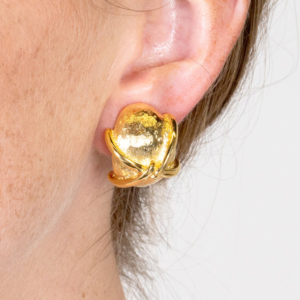 Kenneth Jay Lane "X" Gold Button Clip Earring
