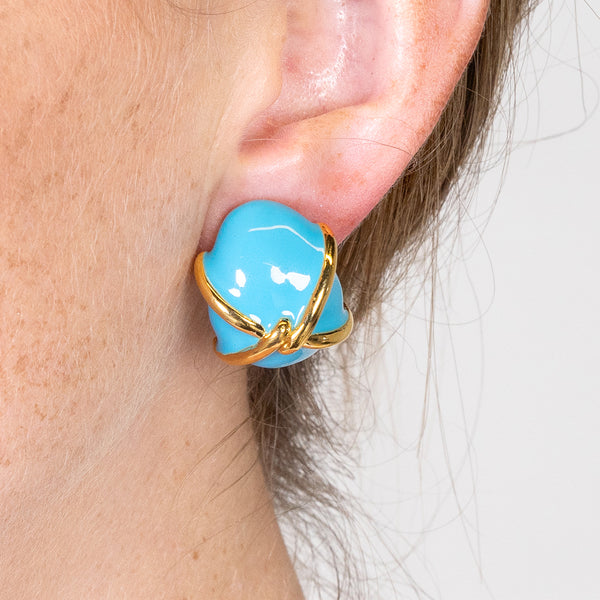 Kenneth Jay Lane "X" Turquoise Button Clip Earring