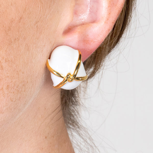 Kenneth Jay Lane "X" White Button Clip Earring