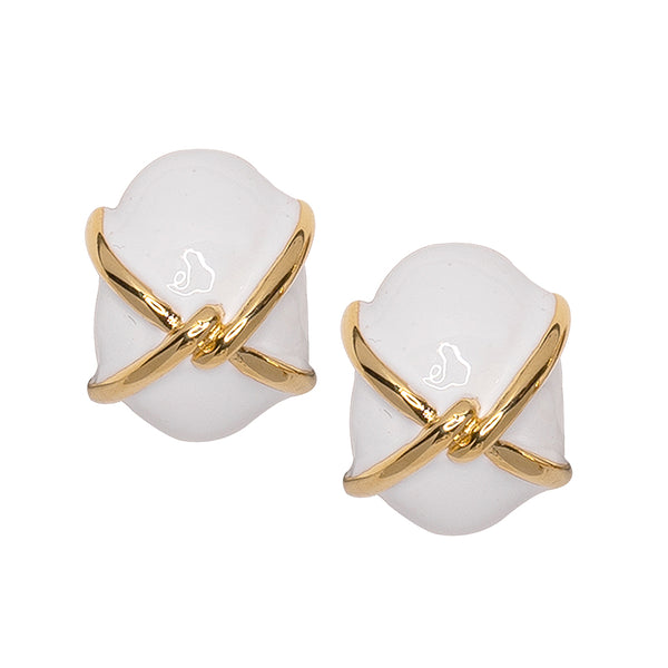 kenneth jay lane "X" White Button Clip Earring