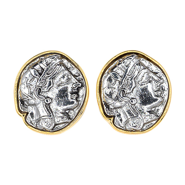 kenneth jay lane Large Gold & Silver Coin Clip Earrings