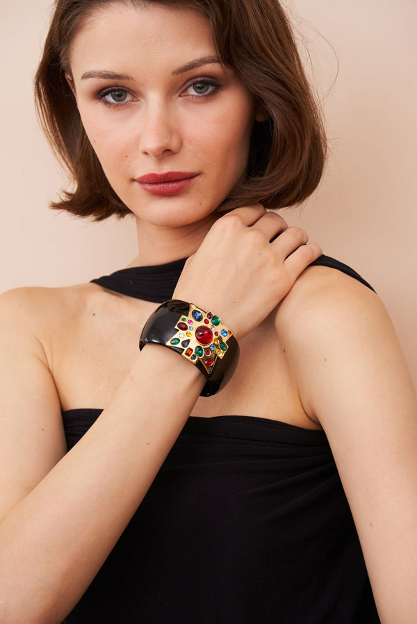 Kenneth Jay Lane Large Ruby Center Black Maltese Cross Bracelet