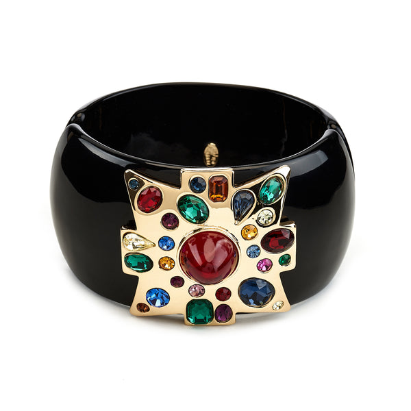 kenneth jay lane Large Ruby Center Black Maltese Cross Bracelet
