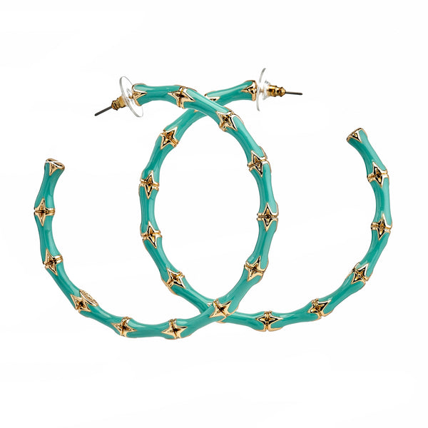 Kenneth Jay Lane Large Turquoise Bamboo Hoop Earrings