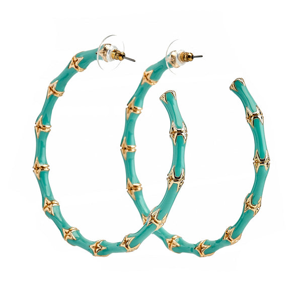 kenneth jay lane Large Turquoise Bamboo Hoop Earrings