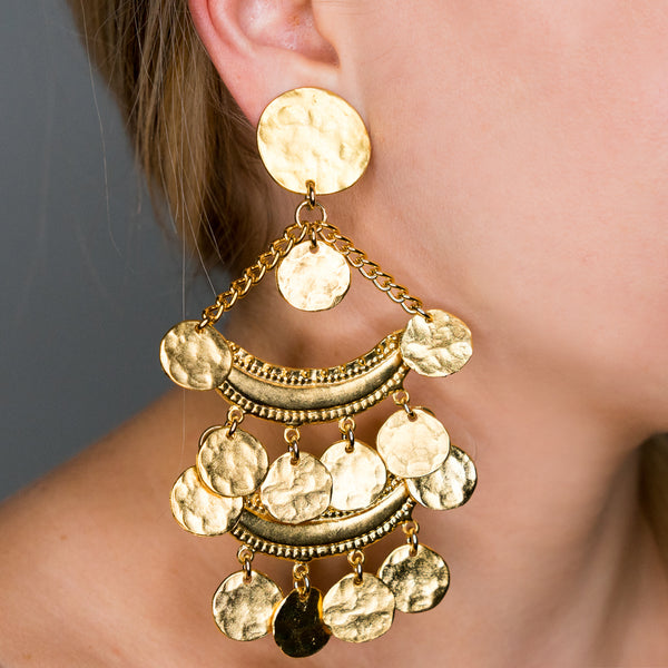 Kenneth Jay Lane Layered Gold Coin Pierced Earrings