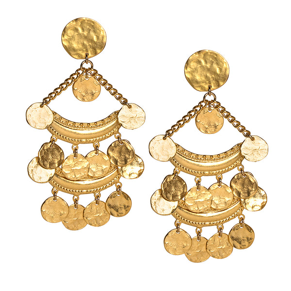 kenneth jay lane Layered Gold Coin Pierced Earrings