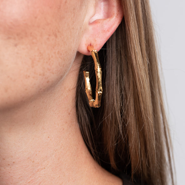 kenneth jay lane Medium Gold Bamboo Hoop Clip-On Earrings