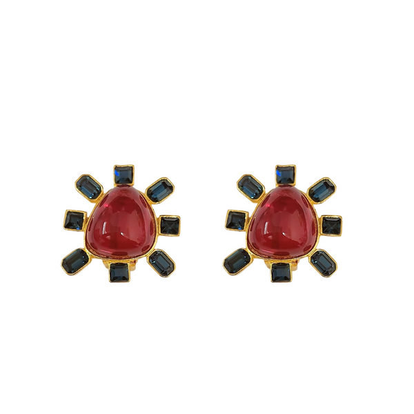 kenneth jay lane Montana and Ruby Cabochon Center Clip Earring