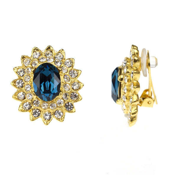 Kenneth Jay Lane Montana Sapphire & Crystal Oval Clip Earrings