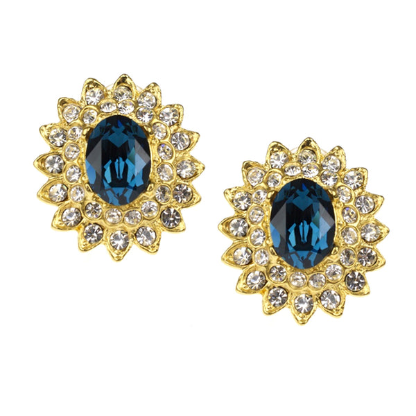 kenneth jay lane Montana Sapphire & Crystal Oval Clip Earrings
