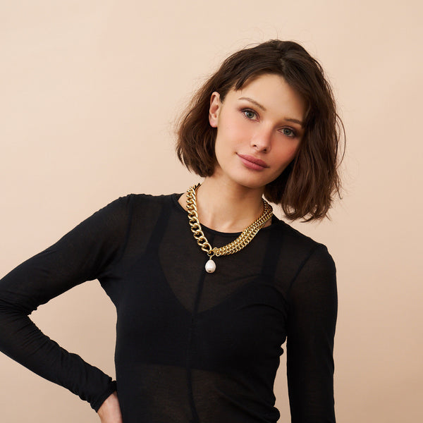 Kenneth Jay Lane Multi Chain Necklace With Baroque Pearl