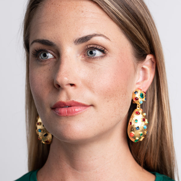 Kenneth Jay Lane Multicolored Cabochon Clip Earrings