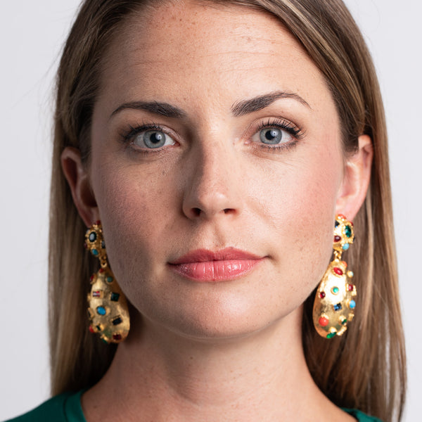 Kenneth Jay Lane Multicolored Cabochon Clip Earrings