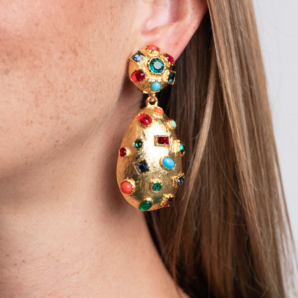 kenneth jay lane Multicolored Cabochon Clip Earrings