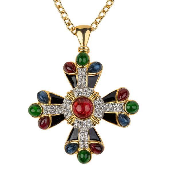 Kenneth Jay Lane Multicolored Cross Pendant Necklace - Ruby Center