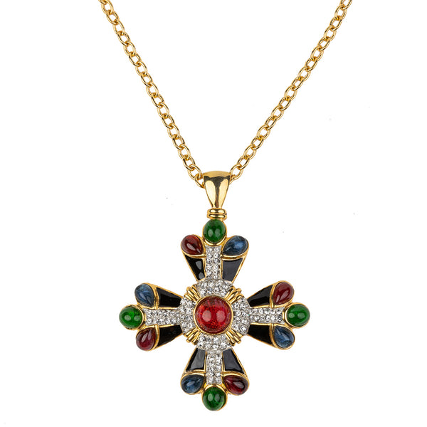 kenneth jay lane Multicolored Cross Pendant Necklace - Ruby Center