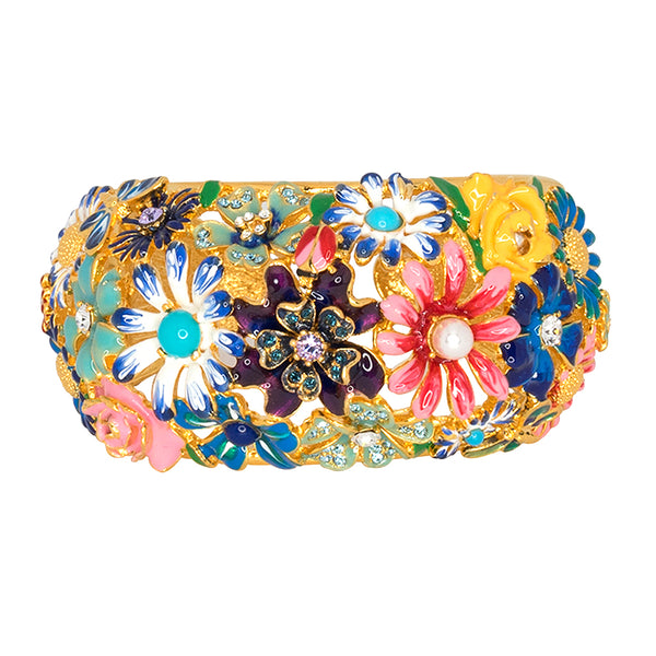 Kenneth Jay Lane Multicolored Flower Domed Cuff Bracelet