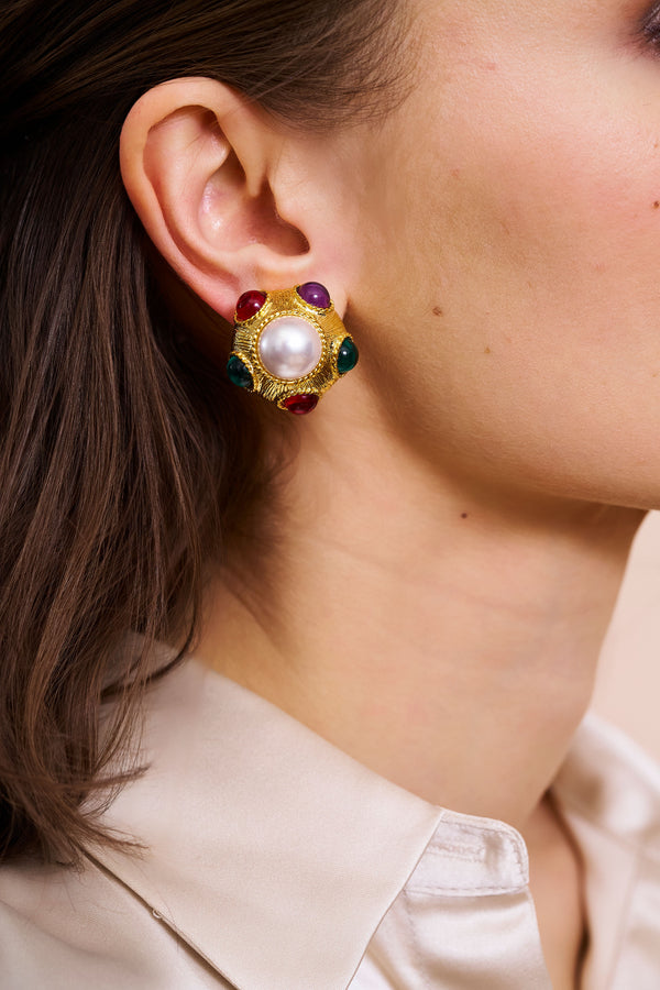 Kenneth Jay Lane Multicolored Gemstone Clip-On Earrings