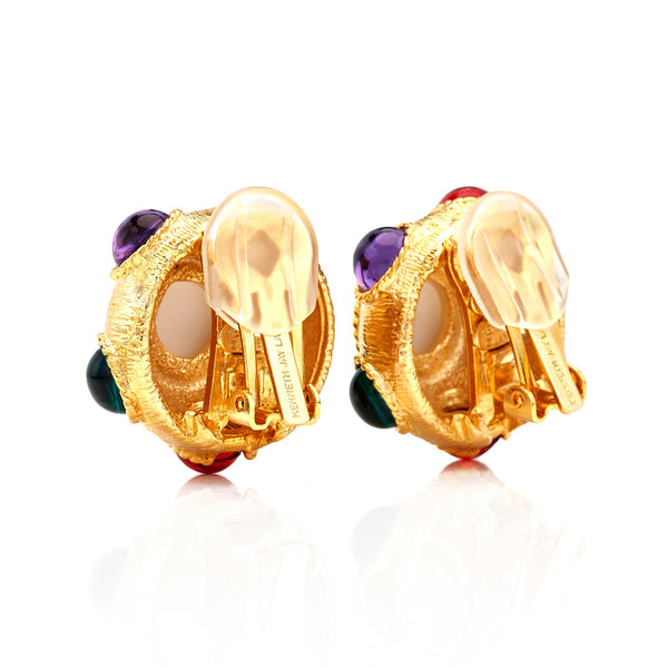 Kenneth Jay Lane Multicolored Gemstone Clip-On Earrings