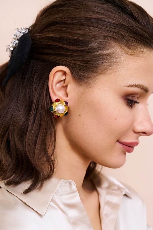 Kenneth Jay Lane Multicolored Gemstone Clip-On Earrings