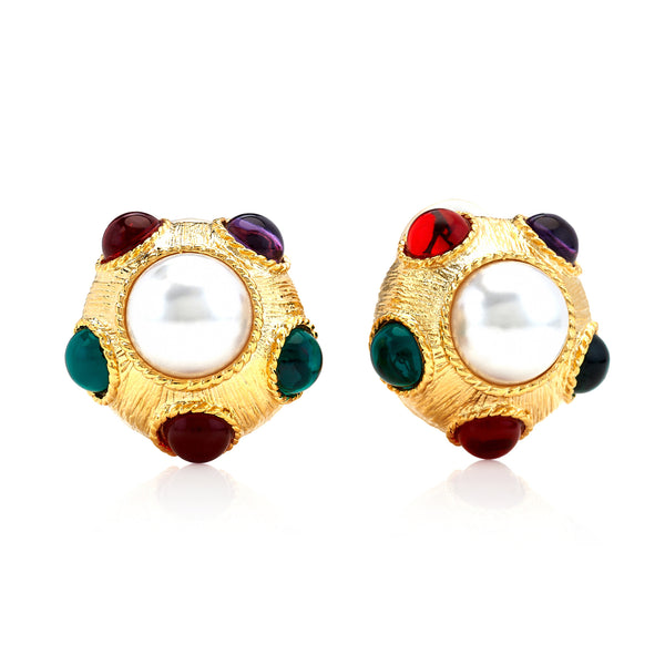 kenneth jay lane Multicolored Gemstone Clip-On Earrings