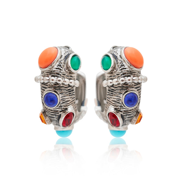 kenneth jay lane Multicolored Gemstone Hoop Earrings
