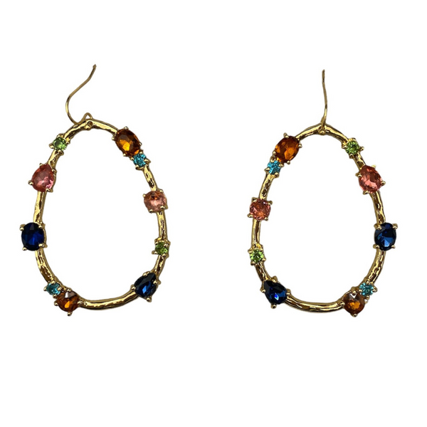 Kenneth Jay Lane Multicolored Gemstone Oval Drop Earrings
