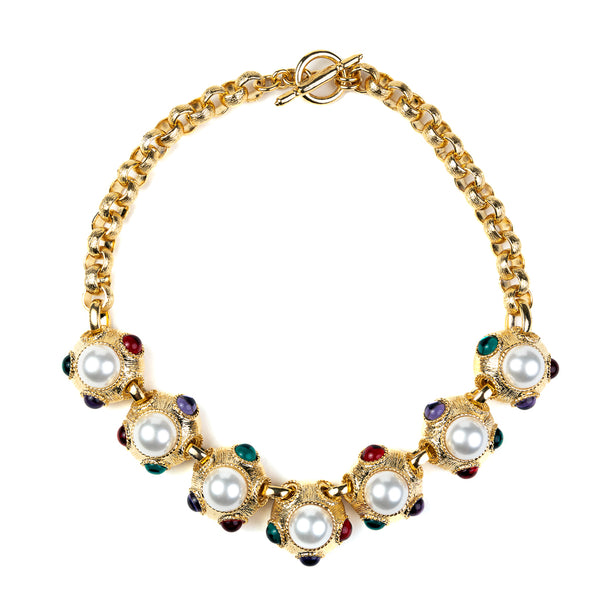 kenneth jay lane Multicolored Gemstone & Pearl Centers Necklace