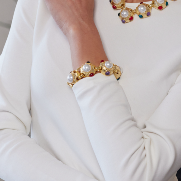 Kenneth Jay Lane Multicolored Gemstone & Pearl Toggle Bracelet