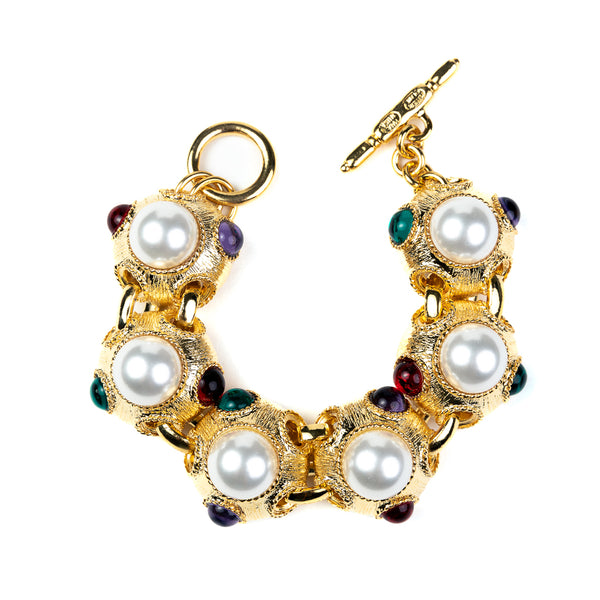 Kenneth Jay Lane Multicolored Gemstone & Pearl Toggle Bracelet