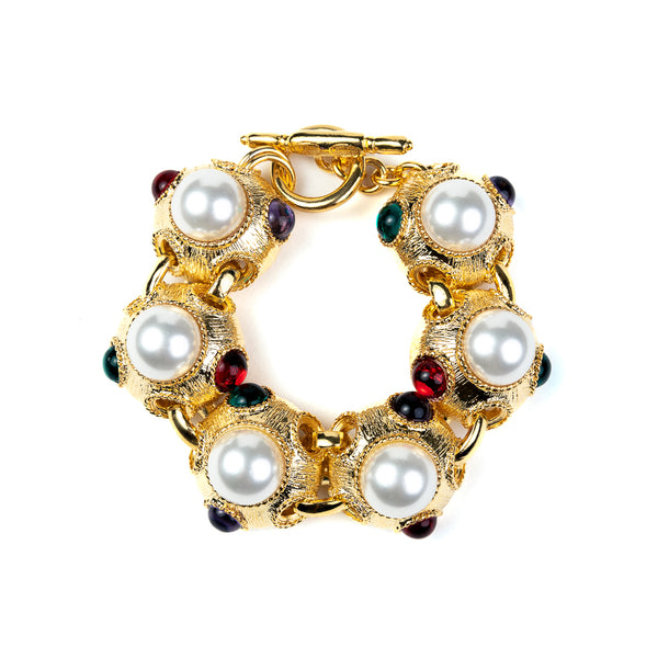 kenneth jay lane Multicolored Gemstone & Pearl Toggle Bracelet