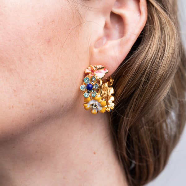 kenneth jay lane Pastel Flower Clip-On Hoop Earrings