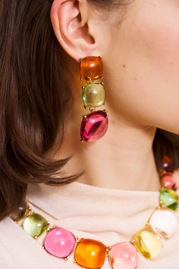 Kenneth Jay Lane Pastel Stones Drop Pierced Earrings