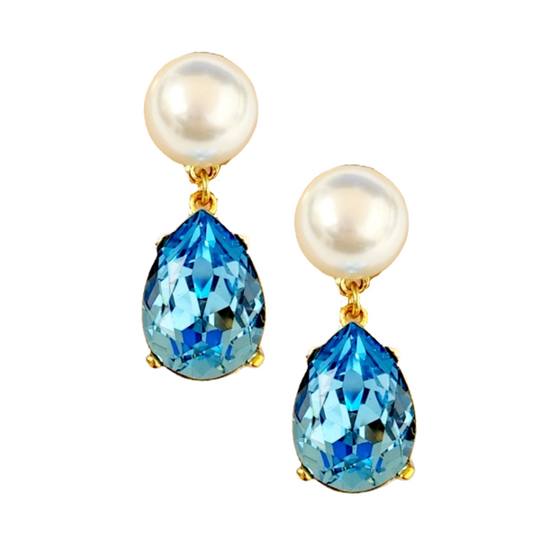 kenneth jay lane Pearl & Aqua Teardrop Pierced Earring