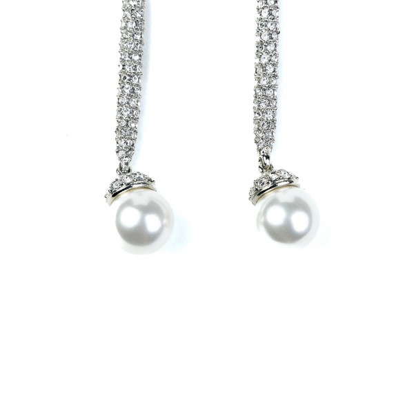Kenneth Jay Lane Pearl Bottom Rhinestone Drop Clip On Earrings