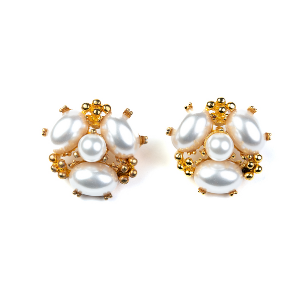 kenneth jay lane Pearl Cabochon Cluster Pierced Earrings