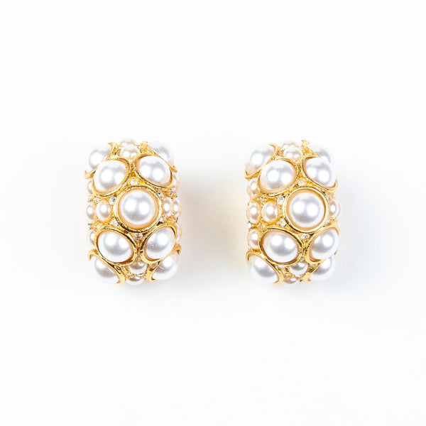 kenneth jay lane Pearl Cabochon Huggie Hoop Clip Earrings