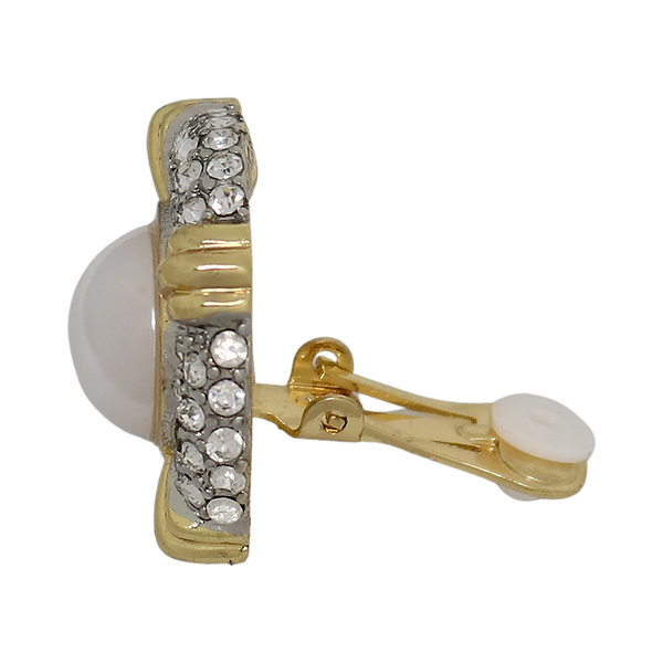 Kenneth Jay Lane Pearl Center Button Clip-On Earrings