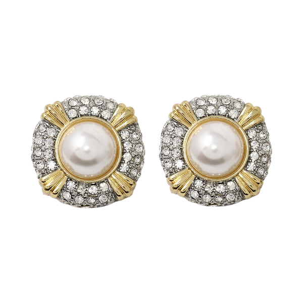 kenneth jay lane Pearl Center Button Clip-On Earrings