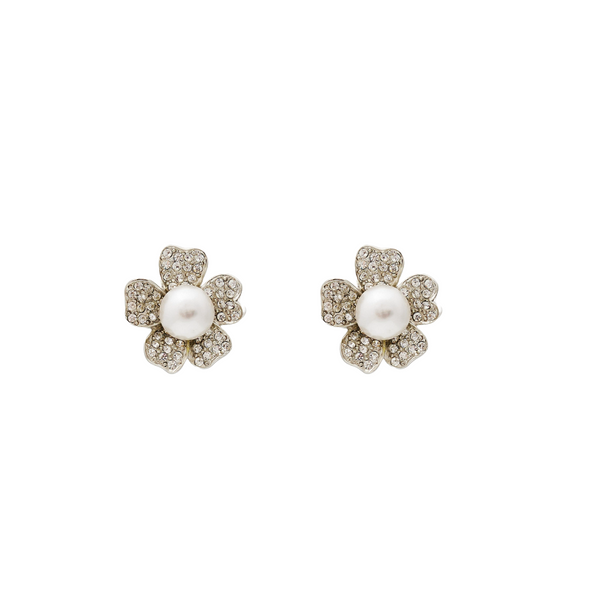 kenneth jay lane Pearl Center Flower Clip-On Earrings