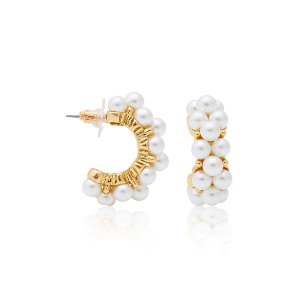 kenneth jay lane Pearl Cluster Pierced Hoop Earrings
