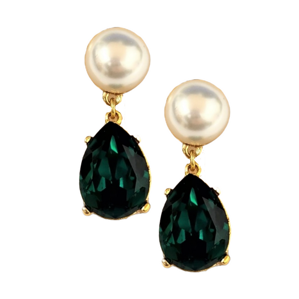 kenneth jay lane Pearl & Emerald Teardrop Pierced Earring