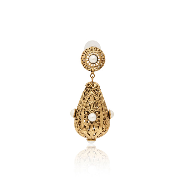 Kenneth Jay Lane Pearl Filigree Drop Clip-On Earrings