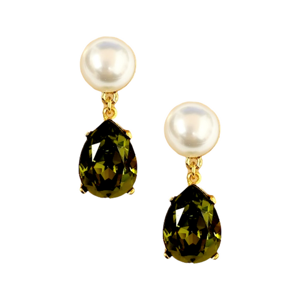 kenneth jay lane Pearl & Olivine Teardrop Pierced Earring