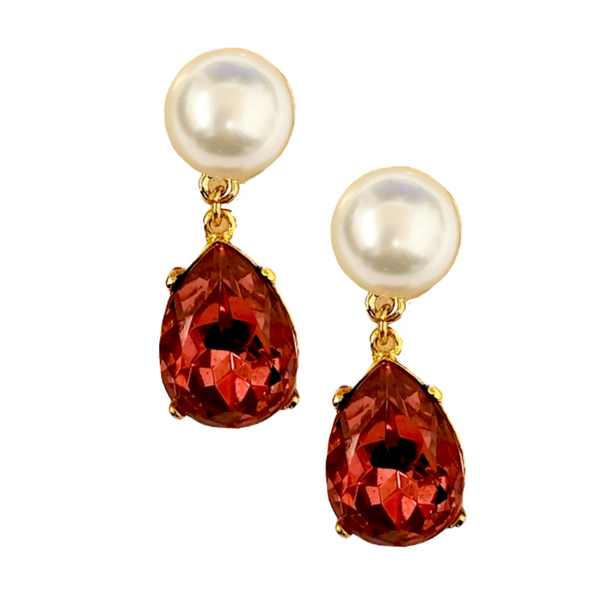 kenneth jay lane Pearl & Rose Stone Teardrop Pierced Earring