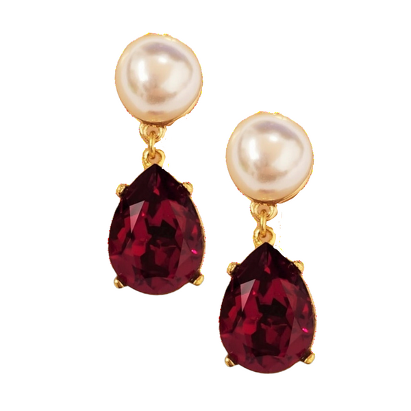 kenneth jay lane Pearl & Ruby Teardrop Pierced Earring