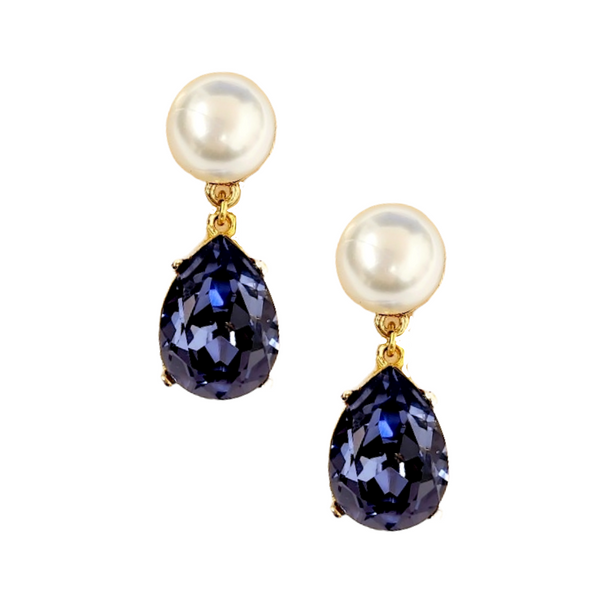 kenneth jay lane Pearl & Tanzanite Teardrop Pierced Earring