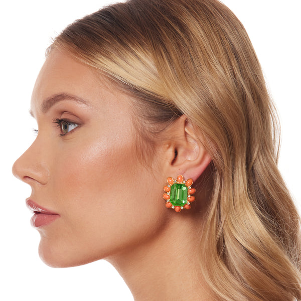 Kenneth Jay Lane Peridot Center Oval Shape Clip Earring