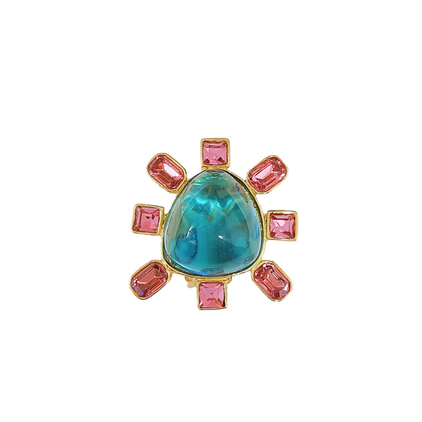 Kenneth Jay Lane Pink And Aqua Cabochon Center Clip Earring
